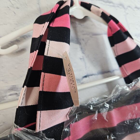 Victoria's Secret "Hello, Bombshell" Tote Beach Bag Black Pink Striped New - Picture 3 of 4